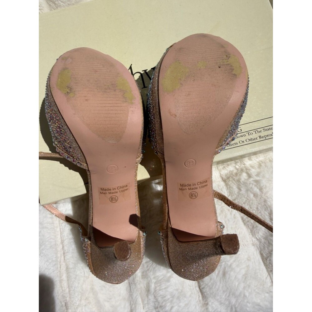 Size 8 Cathy Jean Rose Gold Crystal Platform Heels - Picture 4 of 4